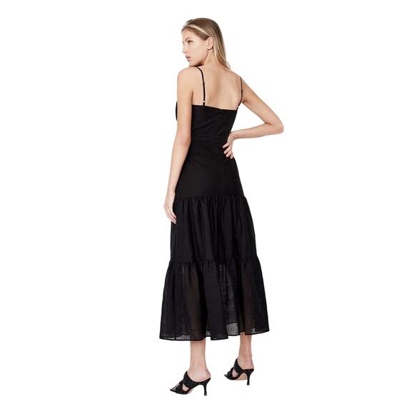 Bardot Size S Black Lokita Tiered Midi Dress Square Neck Spaghetti Straps OS18-4 - Picture 2 of 10